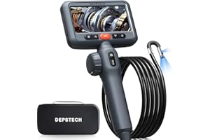 DEPSTECH Dual Lens 210° Two-Way Articulating Endoscope Inspection Camera, 1080P HD Borescope with Light, 4.5'' IPS Screen, 8.5mm Probe, 1.5M Waterproof Flexible Snake Camera for Automotive Wall Engine