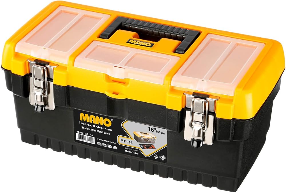 Mano Mt/16 Organizerli Klasik Metal Kilitli Takım Çantası, Polipropilen, Siyah/Sarı, 16 ’’