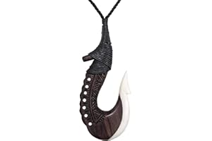 81stgeneration Collana con Ciondolo Unisex Osso Legna Intagliato a Mano Inciso Grande Maori Hei Matau