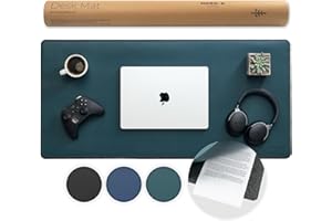 NORDIK BY DESIGN Nordik - Tapete de fieltro y cuero para escritorio, antideslizante, verde, 35 x 17 pulgadas, tapete de fieltro y cuero vegano, organizadores de documentos, protector de escritorio mate para