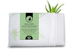 ‎MAXXGOODS MaxxGoods Orthopaedic Aloe Vera Neck Support Pillow made of Visco Gel Foam, 42 cm x 70 cm x 15 cm, Includes 1 x Inner cover and 2 x Aloe Vera Protective Covers