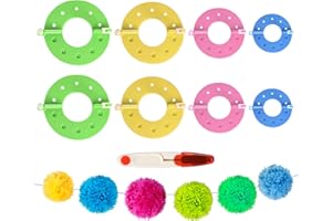 XNNMZHAO Kunststoff Pompom Maker Set, 8 Stücke Fluff Ball Weaver Nadel PomPom Maker Sets, 4 Größen Pom Pom Maker mit 1 Bastelscheren Wool Garn Knitting Handwerk Werkzeug Set