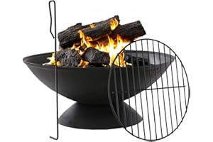 Gardenesque 56cm Cast Iron Fire Pit, With Steel Log Grate, Great for All Gardens, Round Fire Pit Bowl, Wood Burner, For Camping, Outdoor Heater and Wood Burner, 56 x 56 x 23cm