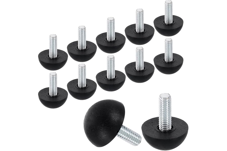 sourcing map 12Pcs M6 Thread Furniture Feet Levelers, 22x17mm Adjustable Leveling Table Feet, Screw on Furniture Glide Leveling for Chair Stool Legs, Black