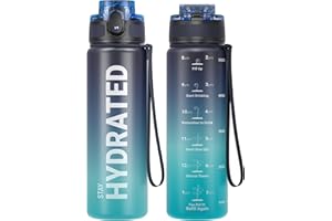 Sahara Sailor Botella de agua motivacional de 500 ml/750 ml/1000 ml, botella de bebidas deportivas con tapa para beber y cerrar, a prueba de fugas, sin BPA, para gimnasio, escuela, ciclismo (1