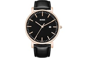 BUREI Uomo Orologio da Polso al Quarzo Classico con Cassa Ultra Sottile Design Minimalista Quadrante Analogico Data Finestra