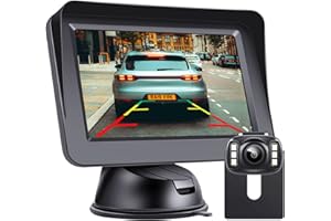 HD Reversing Camera Kit, DOUXURY 4.3'' LCD Monitor + IP68 Waterproof 720P 6 LED Night Vision 170° Wide View Angle Rear View Camera for Car Van Truck, Adjustable Parking Assist Line, Easy to Install