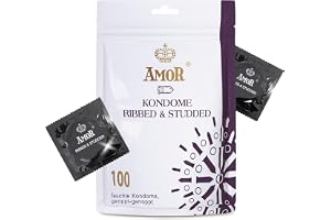 AMOR Premium-kondomer, Ribbed-Studded, Räfflade-Knottriga, Ø 54 mm, Genomskinliga, Förpackning med 100