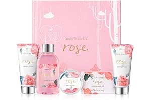 BODY & EARTH Kvinnors presentlåda - 5 styck Rose presentuppsättning med duschgel,Handkräm,Kroppslotion,Gåvor för kvinnor,Föde