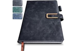 Jocco A5 Premium Lined Journal - Vegan Leather, 192 Lined Pages, Magnetic clasp & Pen loop. Hardback notebook A5 daily journal for Writing, Notes & planning. (Onyx Black Journal)