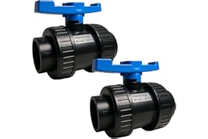FLUXI-TECH - Vanne à Boule PVC Ø 50 mm - Lot de 2 - Double Union à Coller - Pression PN16 bars - Résistante aux Produits Chimiques (60°C) - pour Piscine, Jardin, Arrosage, Plomberie - Poignée Bleue
