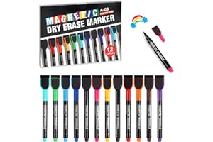 Werfunee Whiteboard Marker - Folienstift Abwischbar - Whiteboard Stifte - Trocken Abwischbare Marker mit Schwamm - Magnetisch Flipchart Stifte, 12 Farbe für Zuhause Schule Büro