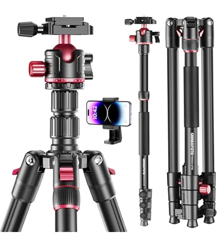 Victiv Camerastatief aluminium 81 inch, hoge monopod voor DSLR met 36 mm kogelkop, zware statieven ondersteunen tot 22 lbs, compact reisstatief met telefoonhouder en draagtas - oranje