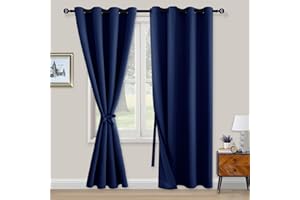 XWZO Blickdichte Vorhänge Verdunklungsvorhänge mit Ösen 2 Stücke Gardienen mit Raffhalter Lichtundurchlässige Vorhänge für Schlafzimmer,WonhzimmerBüro, 220x140 cm, Dunkelblau