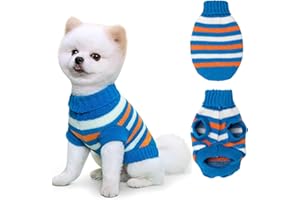 BAFIWU Jersey para perros, suéter para perros pequeños, abrigo de invierno a rayas, suéter para perros y gatos pequeños y medianos (S, azul)