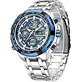 GOLDEN HOUR Luxury Stainless Steel Analog Digital Watches for Men Male Outdoor Sport Waterproof Big Heavy Wristwatch