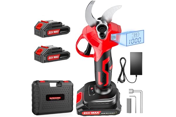 XIAZIR Sécateur électrique sans fil de 35 mm avec moteur brushless, sécateur de jardin avec écran LCD, 2 batteries 21 V 2000 mAh et lame en acier SK5, puissant coupe-branches pour arbres, jardin