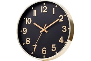 SIN&MI 12 Inch Wall Clock Silent Large Wall Clocks for Living Room Office Home Kitchen Decor Modern Style Easy to Read Gold