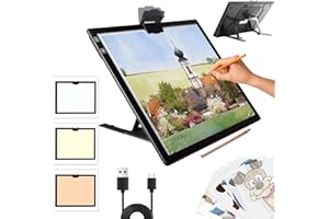 IVAOOZE Table lumineuse rechargeable A3 avec support, bloc lumineux LED sans fil, 3 couleurs à intensité variable et 6 plaques lumineuses à intensité variable pour dessin, peinture, radiographie