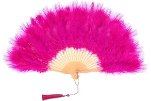 PATIKIL 1920s Vintage Marabou Feather Fan, Flapper Hand Fan Folding Handheld Fan for Costume Party Dancing Wedding Show Tea Decoration, Rose Red