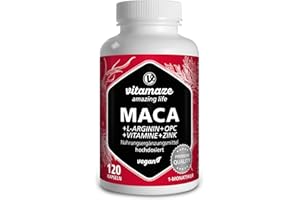 VITAMAZE - AMAZING LIFE Maca Peruviana + Testosterone Massa Muscolare con L Arginina, OPC Resveratrolo con Vitamina B6, Vitamina B12 + Zinco, 120 Capsule di Integratore Sessuale Uomo Vegan, Qualità Tedesca. Vitamaze®
