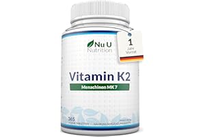 ‎NU U NUTRITION Vitamin K2 MK7 200µg - 365 vegane Tabletten, keine Kapseln - 12 Monate Vorrat - 200mcg pro Tablette - Vit K2 MK-7 Menaquinon hochdosiert - Nu U Nutrition
