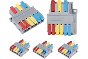 MiJunHD 3 In 6 Out Quick Lever Push-in Electrical Wire Terminal Block, 5 PCS Wire Connector Splitter Distribution for Surface Wiring & Circuit Inline (0.08-6mm² Wire, 35-10 AWG, 250V, 35A)