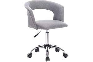 WOLTU Silla de Escritorio Ergonómica Silla de Ordenador Oficina Asiento de Lino Taburete de Giratorio con Ruedas Juedo de 1 Taburete de Trabajo Gris Claro BS30hgr