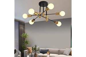 ZYDTRIP Sputnik Chandelier, Industrial Semi Flush Mount, Gold 6-Light Modern Ceiling Light for Bedroom, Living Room, Dining Room, Kitchen, Office, Hallway