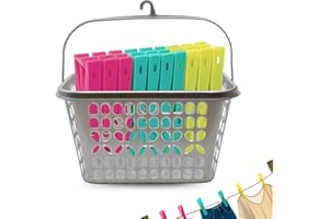 TECHZOCO Cesta Pinzas para Tender Ropa con Colgador, Cesta de Tender, Bolsa para Tender, 25 cm Largo x 18 cm Fondo x 14 cm Alto, Incluye Pinzas, Color Gris