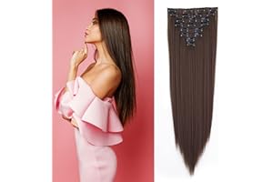 Gairyan Extensiones de Clip de Pelo Natural 8 Piezas 20 Clips Cabello Extensiones con Clips Sintético Extensión De Cabello Más Suave Aspecto Real Directo 24" - Marrón claro