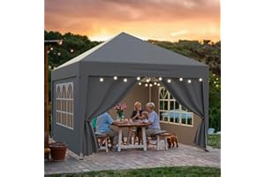 arvioo Pavillon 3x3m mit 4 Seitenwänden, Schützen Ihre Feier, Pop Up Faltpavillon Wasserdicht Stabil Winterfest Sonnenschutz 3-fach Höhenverstellbar, Partyzelt Stahlgestell & 210D Oxford-Gewebe (Grau)