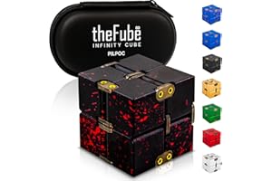 PILPOC theFube Fidget Cube - Deluxe Authentic Fidget Toys for Adults & Kids - Premium Protective Case, Stress Cube, Anxiety Toys, ADHD, OCD, Autism. Quiet Sides & Fidget Clicker Toy (Black & Red)