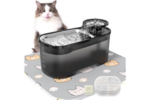 VEGREM Fuente para Gatos 2.5 L, Bebedero Gatos Automático 2.5 W Silenciosa con Filtro de Carbón Activado, Fuente de Agua para Gatos con Tanque Negro Translúcido para Varias Mascotas