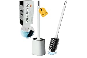 R&B - GERMAN LABEL R&B German Label-WC Bürste aus Silikon-Toilettenbürste schmal für das Badezimmer-Flache Klobürste mit schnelltrocknendem Behälter-für eine gute Randreinigung-Langer Stiel-Wandmontage ohne Bohren(Weiß)