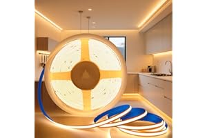 KSIBNW Tira de LED COB 12V, 5M Tira Luz LED Blanca Cálida 3000K Luces LED Habitacion Anchura 8mm Luz de Cuerda Cortable Flexible CRI>90 para Fondos de TV, Cocina, Fiesta, Sin Fuente de Alimentación