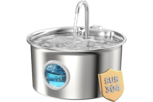 Fuente para Gatos Acero Inoxidable: Bebedero Gatos Automatico INOX - 2.6L Fuente Gato Metalico con Ventana de Nivel de Agua - Dispensador Agua Perro Eléctricas Ultra Silencioso - Filtración Multicapa