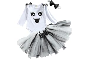 Siyova Completo Neonata di Halloween in 3 Pezzi Abito Neonata Tutu Il Mio Primo Halloween Pagliaccetto a Maniche Lunghe+Gonna in Tulle+Fascia Tuta Bambina di Festa Elegante