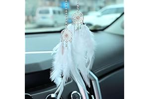RYGRZJ Mini attrape-rêves à suspendre pour rétroviseur intérieur de voiture, décoration à suspendre, attrape-rêves bohème à suspendre, accessoires de pendentif en cristal, cadeau pour fille (blanc)