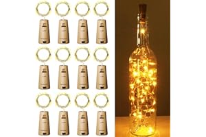 TZFTZ Luces para Botellas, 12 Piezas Luz de Botella de Cristal, 2M con 20 LED de alambre de cobre, con pilas, ideales para jarrones y decoración interior (Blanco Cálido)