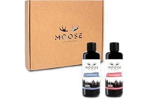 ‎MOOSE OF LAPONIA Moose of Laponia – Saunaaufguss Set mit 2 Flaschen je 100 ml, Düfte "Winterpoesie" und "Knospenhauch" - veredelte Premium-Saunadüfte made in Germany
