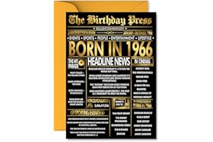 STUFF4 Gold 60th Birthday Card for Men Women - Black & Golden Newspaper Born in 1966 - Happy 60 Birthday Cards for Auntie Nan Colleague Wife Brother Friend, 5x7 Inch Bday Greeting Cards