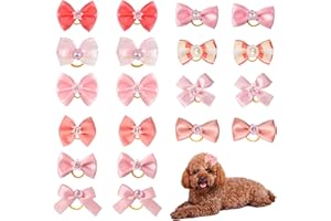 Maxqzin 20PCS Dog Bows Cute Dog Hair Bows with Rubber Bands Pink Dog Hair Bows for Small Dogs Girl Handmade Puppy Bows with Rhinestone Pearls Girl Dog Accessories for Pet Hair Grooming