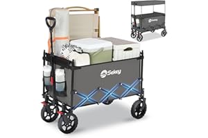 ‎SEKEY Sekey XXL Bollerwagen Faltbar Kinder 150L 150KG, Faltbarer Bollerwagen mit Dach Klappbarer Handwagen mit Sonnenschutz für Ausflug Strand Camping, S4018, Grau