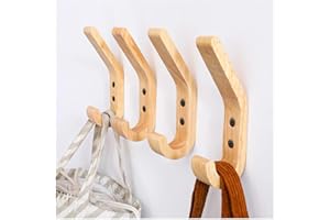 WJUAN Porte-manteau Mural en Bois Massif (4 Pièces) - Crochets Design en Chêne Poli à Main - Support 10kg - Pour Cuisine, Chambre & Salle de Bain
