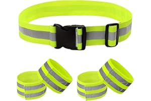 GeekerChip Riflettente Cintura Elastica,4 Fascia Catarifrangente Bracciale(2 Lunghi 2 Corti) +1 Cintura Riflettente,per Polso e Caviglia,per Esterno,Corsa,Jogging,Ciclismo-Adulti e Bambini