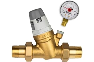 Caleffi Reduktor ciśnienia wody 1 cal, DN25, reduktor ciśnienia wody z wymiennym wkładem i manometrem, zawór redukcyjny ciśnienia, regulator ciśnienia 535061, wielokolorowy