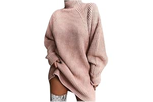 seiveini Strickkleid Damen Pulloverkleid Elegante Rollkragen Strickpullover Lang Winterkleid Langarm Pulli Warme Tunika Pullover Kleid Winter Freizeitkleid Sweater Oversize Casual