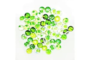 SALADOCY 60 x Glascabochons 12mm Kleeblatt Mix Rund Glas Cabochons Glücksbringer, für Armband Anhänger Halskette Manschettenknöpfe Ringe Schmuckherstellung Handwerk Schmuck