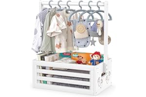 BAMBOOHOMIE Neugeborenen-Geschenk-Holzkiste, Baby-Geschenkkorb mit Griff, Bambus-Dekorbox, Kleiderständer und Aufbewahrungsbox für Babys, Puppen und Haustiere (Weiß, Klein)